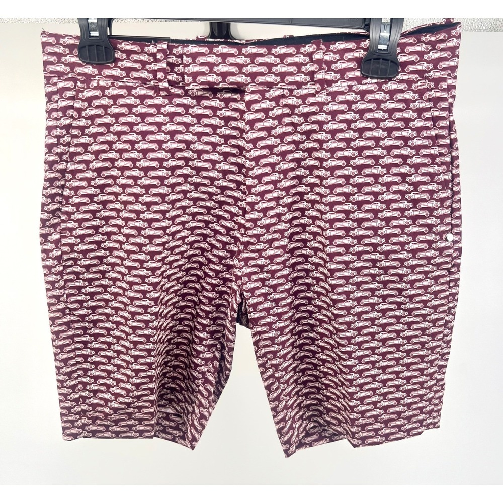 RLX‎ Ralph Lauren Tailored Fit Shorts Classic Vtg Car Print Burgundy Sz 29 0611